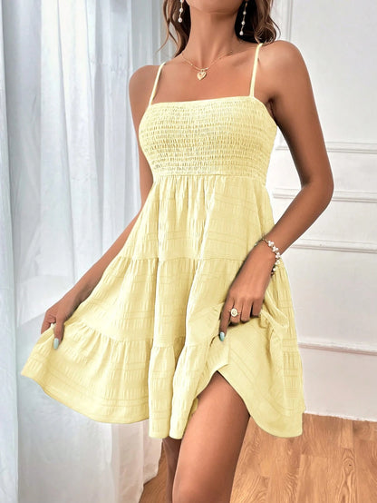 Soleia WYWH Women Spring Break Solid Ruffle Hem Cami Blue Dress,Summer Dresses For Women