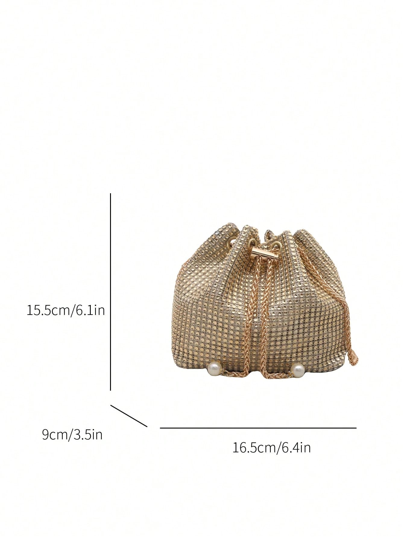 Fashion Solid Color Hollow Out Woven Chain Drawstring Mini Crossbody Bucket Bag