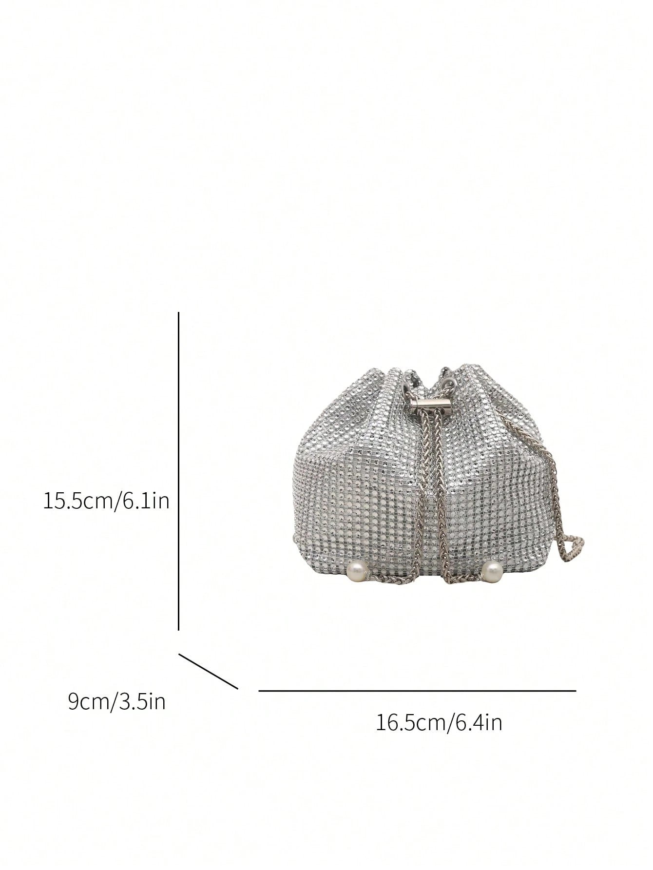 Fashion Solid Color Hollow Out Woven Chain Drawstring Mini Crossbody Bucket Bag