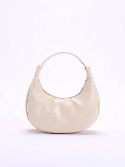 2024 Spring New Arrival Women Handbag, One Piece Of Solid Color Pearl Glossy PU Cloud Bag, Fashionable And Concise Stitching Design With Elegant Elegant For Lady, Foldable And Wrinkled Bag Style.