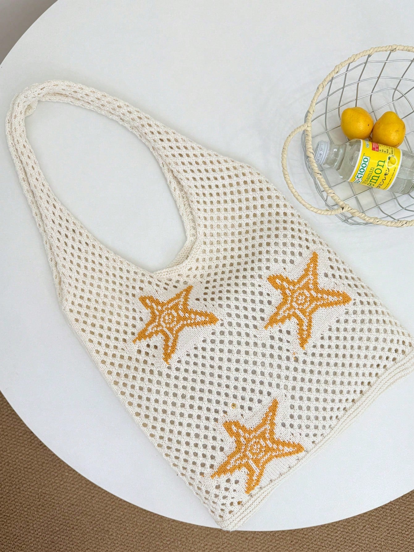 Summer New Style Lady Daily Use Lightweight Tote Bags Sea Turtle Pattern Hollowed Out Knitted Crochet Beach Shopping Bags,Summer Bag,Holiday,Vacation, Perfectly Matching With Crochet Set