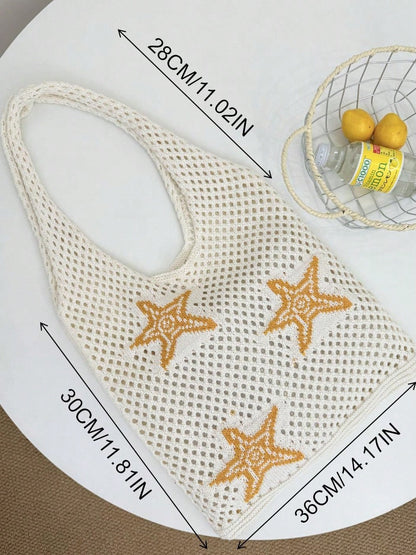 Summer New Style Lady Daily Use Lightweight Tote Bags Sea Turtle Pattern Hollowed Out Knitted Crochet Beach Shopping Bags,Summer Bag,Holiday,Vacation, Perfectly Matching With Crochet Set