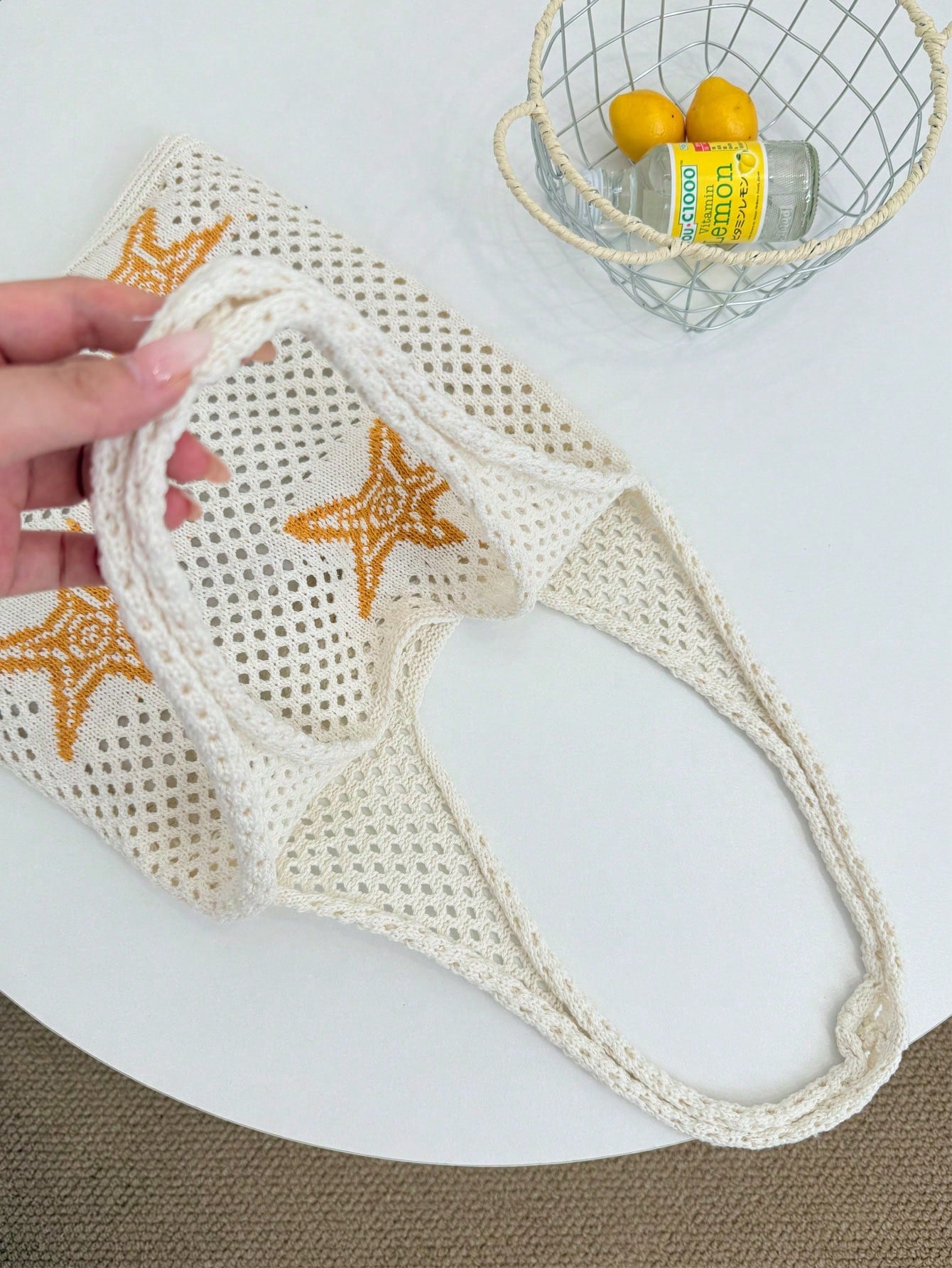 Summer New Style Lady Daily Use Lightweight Tote Bags Sea Turtle Pattern Hollowed Out Knitted Crochet Beach Shopping Bags,Summer Bag,Holiday,Vacation, Perfectly Matching With Crochet Set