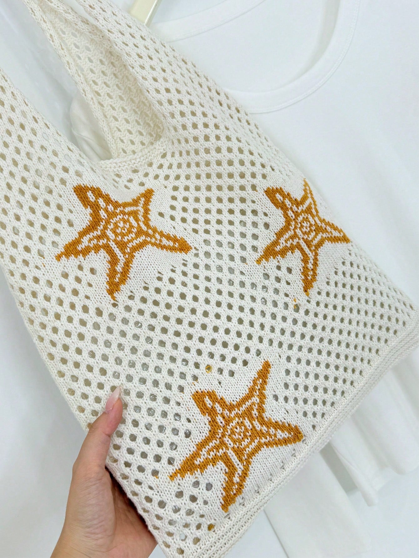 Summer New Style Lady Daily Use Lightweight Tote Bags Sea Turtle Pattern Hollowed Out Knitted Crochet Beach Shopping Bags,Summer Bag,Holiday,Vacation, Perfectly Matching With Crochet Set