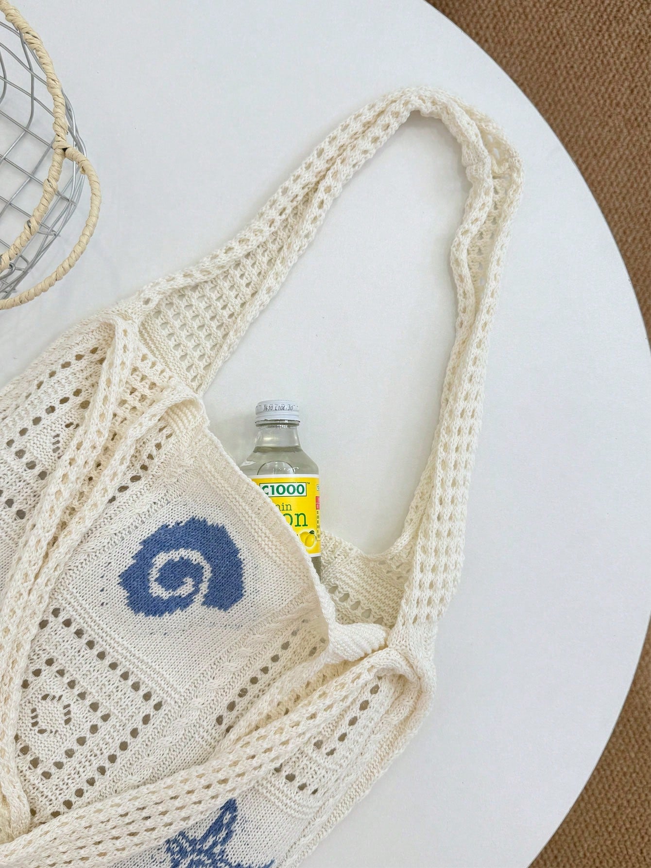 Summer New Style Lady Daily Use Lightweight Tote Bags Sea Turtle Pattern Hollowed Out Knitted Crochet Beach Shopping Bags,Summer Bag,Holiday,Vacation, Perfectly Matching With Crochet Set