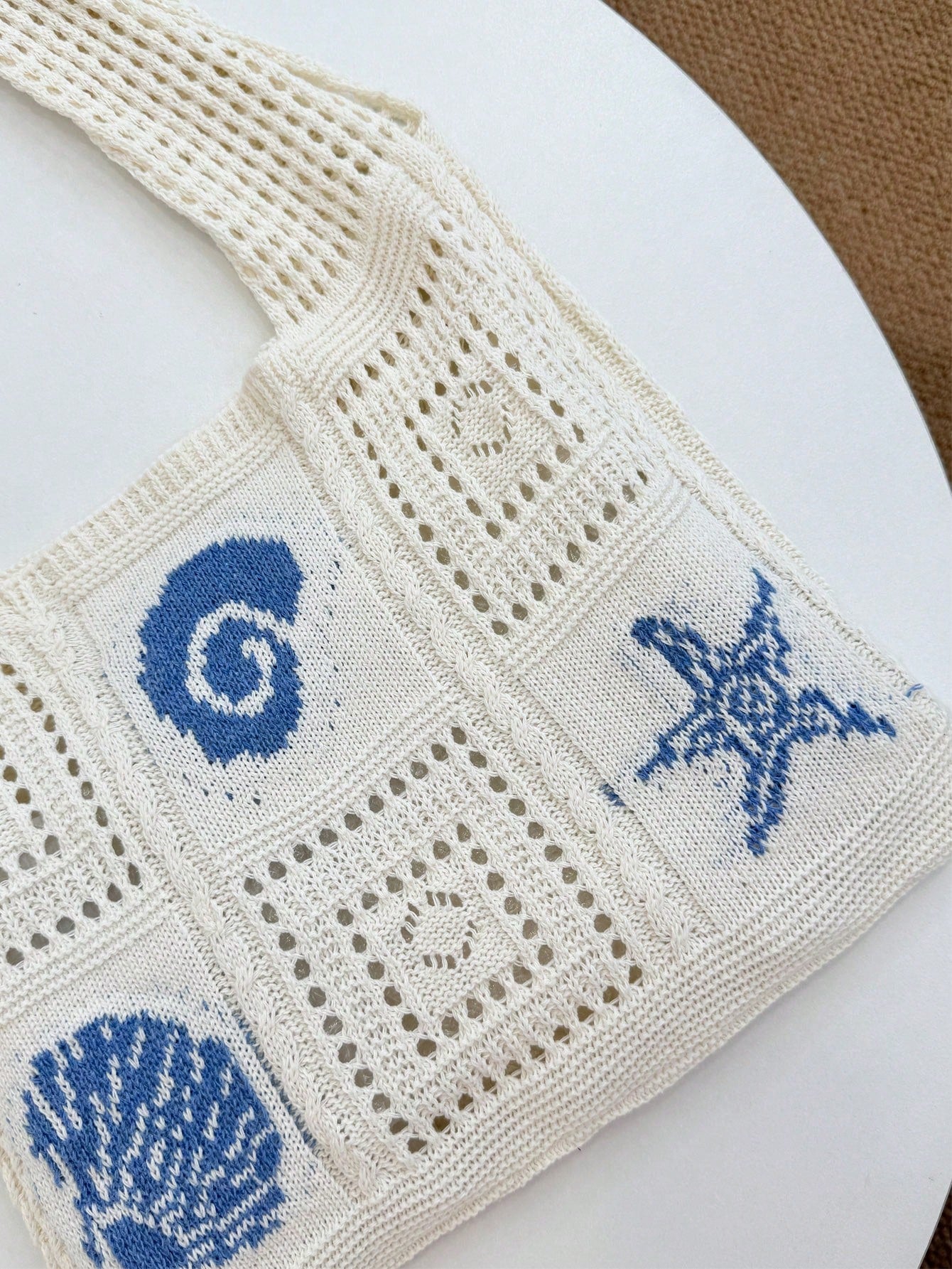 Summer New Style Lady Daily Use Lightweight Tote Bags Sea Turtle Pattern Hollowed Out Knitted Crochet Beach Shopping Bags,Summer Bag,Holiday,Vacation, Perfectly Matching With Crochet Set