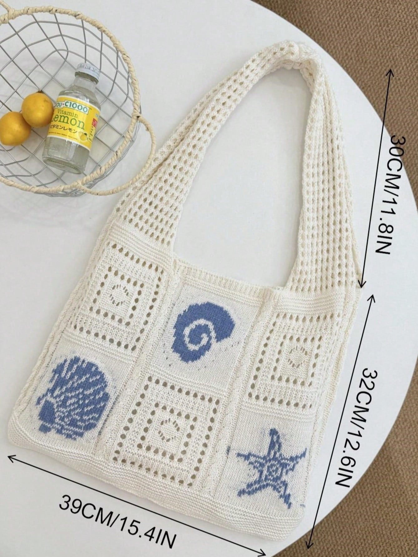 Summer New Style Lady Daily Use Lightweight Tote Bags Sea Turtle Pattern Hollowed Out Knitted Crochet Beach Shopping Bags,Summer Bag,Holiday,Vacation, Perfectly Matching With Crochet Set