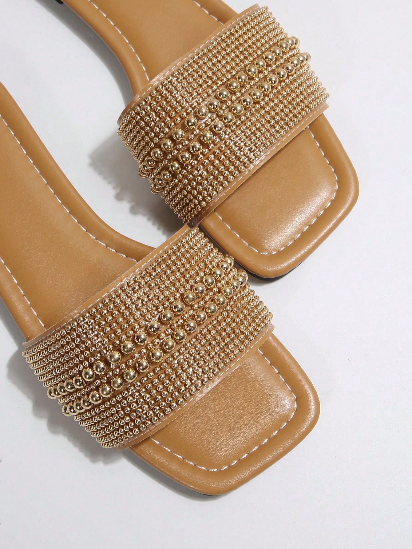 New Plus Size Luxury Anti-Slip Square Toe Mule Rhinestone & Pearl Embellished Fashion Versatile Women Beach Vacation Sandals