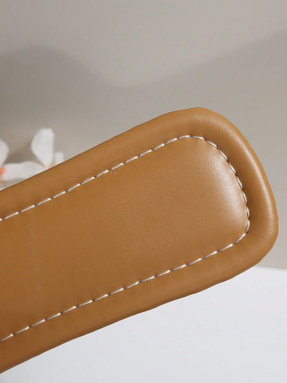 New Plus Size Luxury Anti-Slip Square Toe Mule Rhinestone & Pearl Embellished Fashion Versatile Women Beach Vacation Sandals