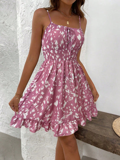 EMERY ROSE Vacation Casual Allover Print Backless Camisole Dress