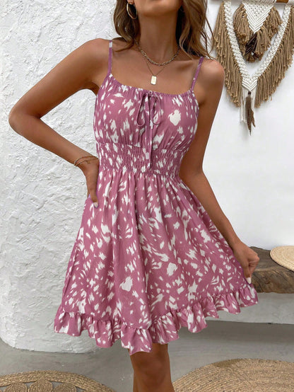 EMERY ROSE Vacation Casual Allover Print Backless Camisole Dress