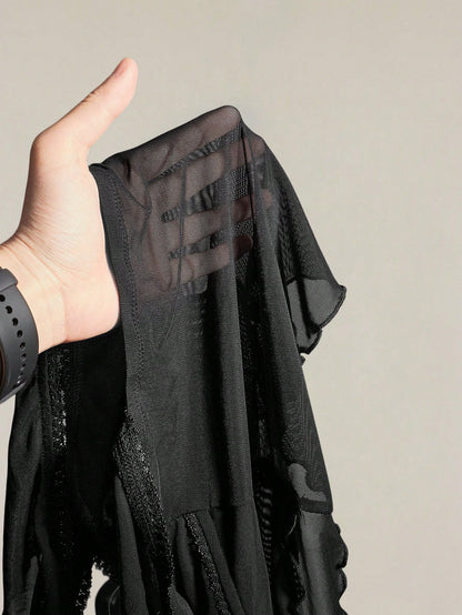 SHEIN ICON Women's Ruched Front Fitted Sexy Cutout Jacquard Romantic French Style Flare Sleeve Backless Casual Vacation Cropped Camisole