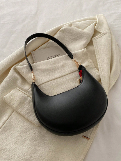 1pc Coffee Brown Crescent-Shaped PU Leather Shoulder Bag, Fashion Simple Solid Color Women Underarm Bag, Autumn/Winter