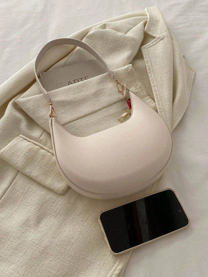 1pc Coffee Brown Crescent-Shaped PU Leather Shoulder Bag, Fashion Simple Solid Color Women Underarm Bag, Autumn/Winter