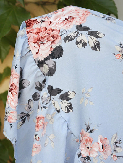 SHEIN Clasi Romantic Flower And Plant Printed Off-The-Shoulder Ruffle Strap Vacation Summer Dress Dresses Graduation,Summer Dresses For Women