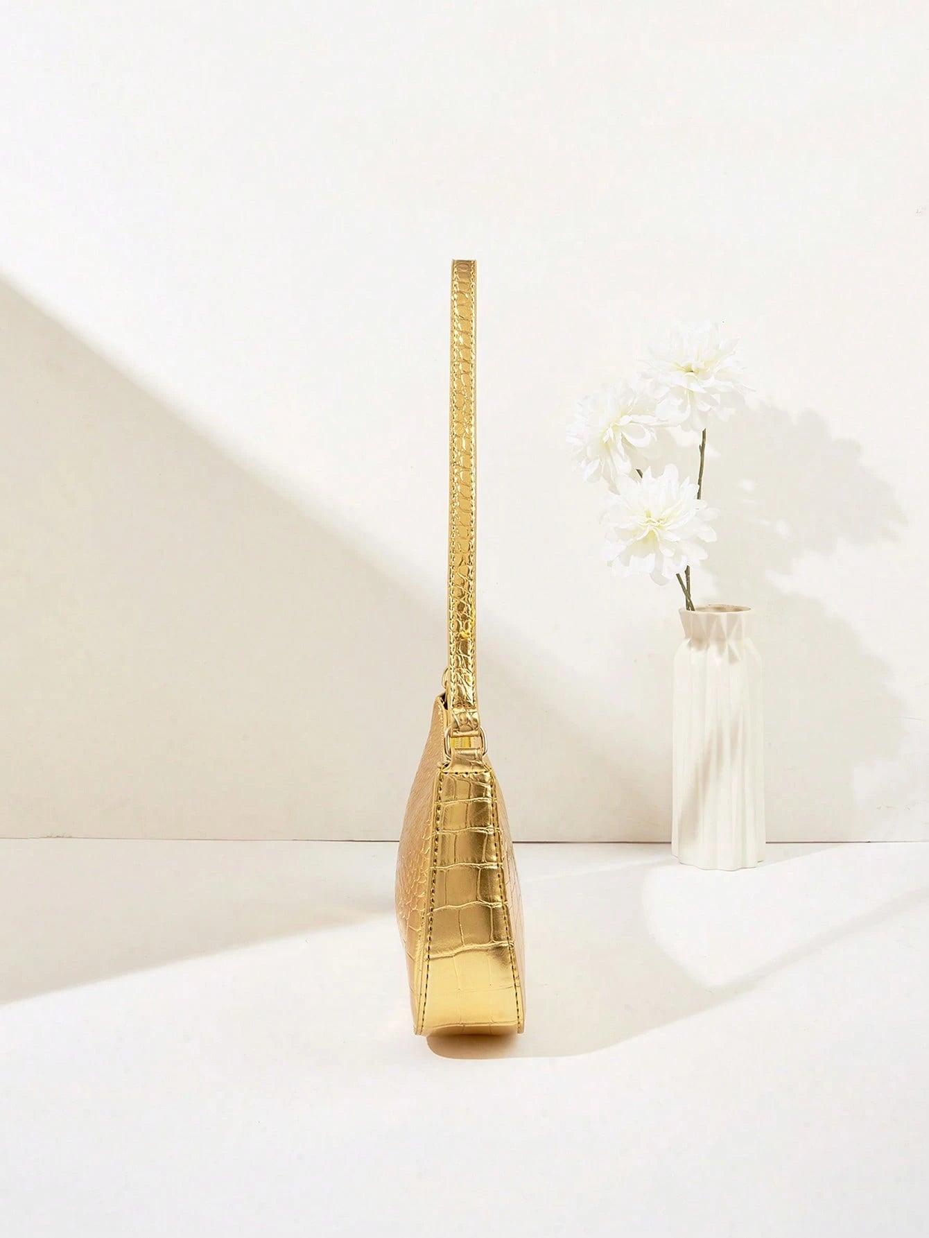 Women's Fashion Solid Color Crocodile Pattern Baguette Shoulder Bag