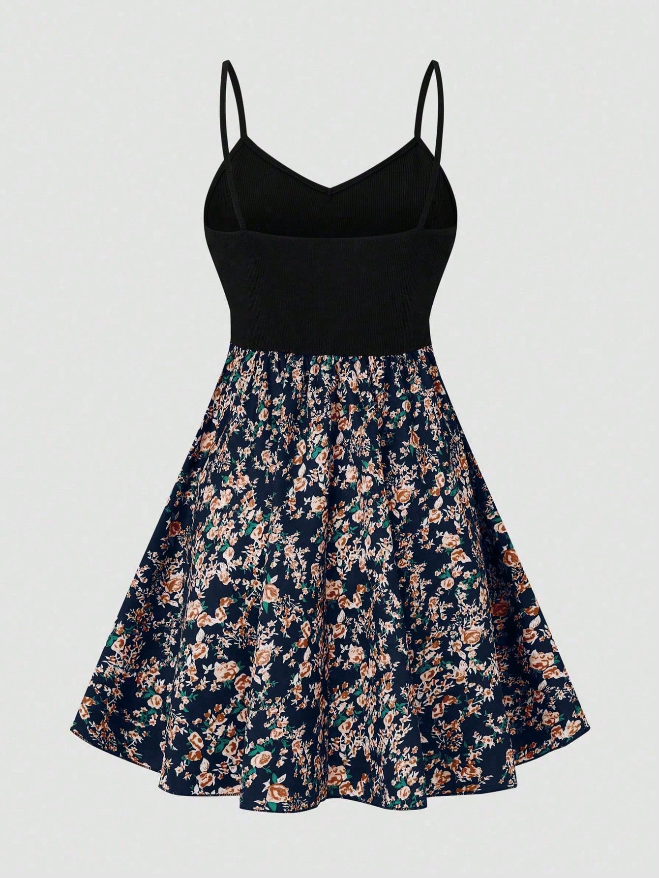 SHEIN LUNE Women's Floral Print Patchwork Slip Dress, Casual Vacation Style