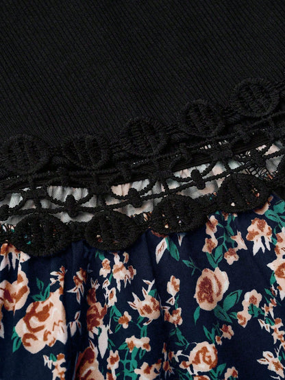 SHEIN LUNE Women's Floral Print Patchwork Slip Dress, Casual Vacation Style