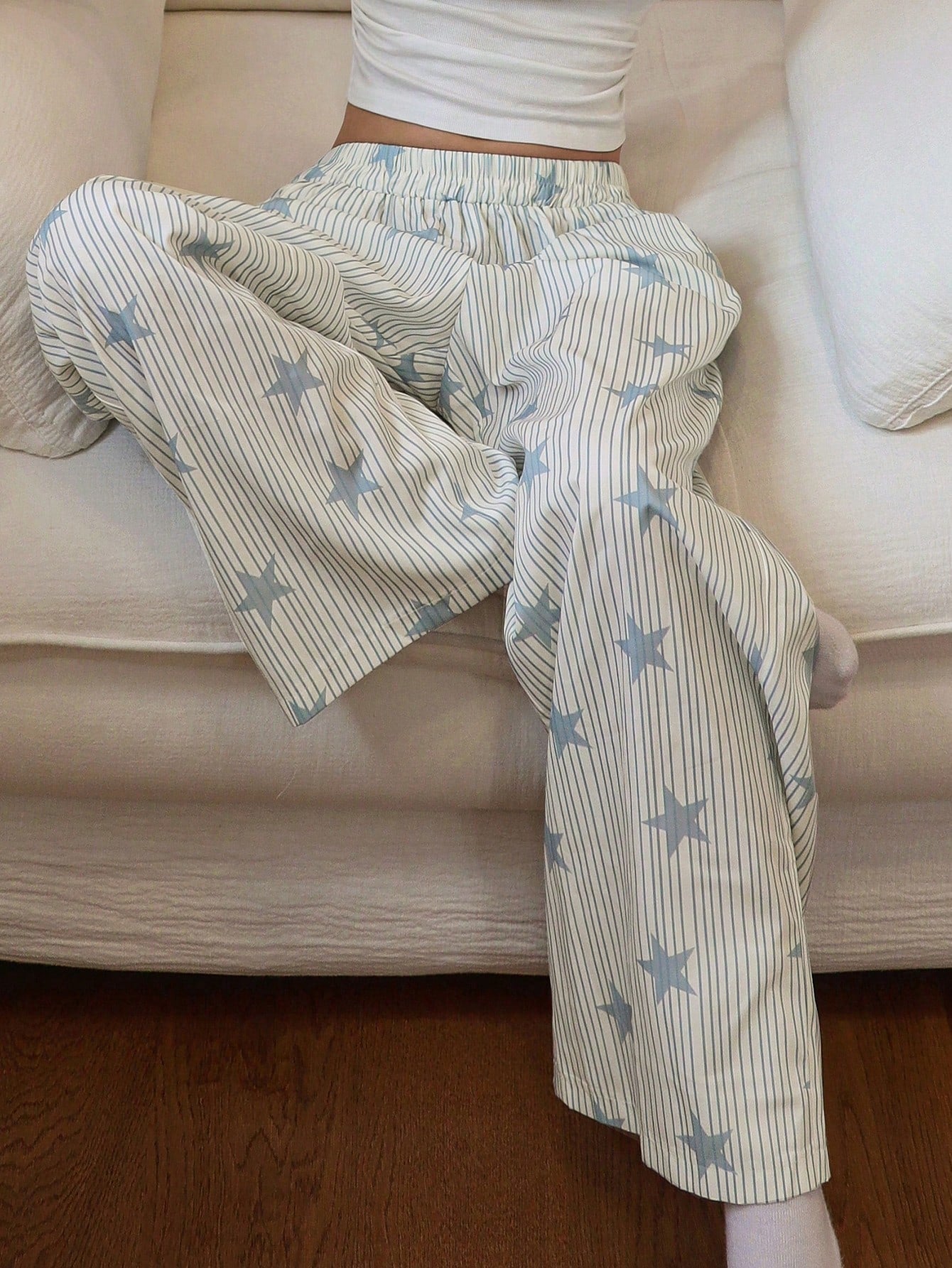 DAZY Striped & Star Print Loose Fit Pajama Pants For Women