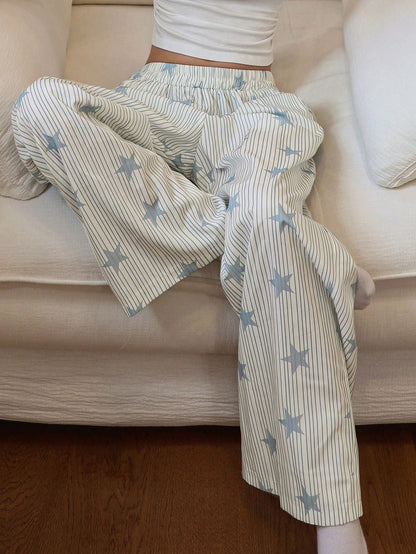 DAZY Striped & Star Print Loose Fit Pajama Pants For Women