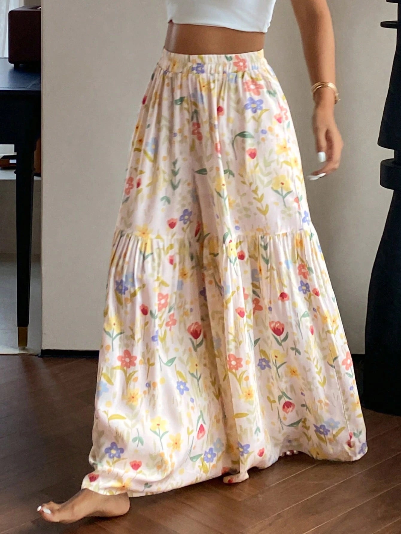 DAZY Women's Summer Lightweight Ditsy Floral Loose Wide Leg Pajama Pants