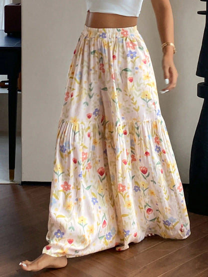 DAZY Women's Summer Lightweight Ditsy Floral Loose Wide Leg Pajama Pants