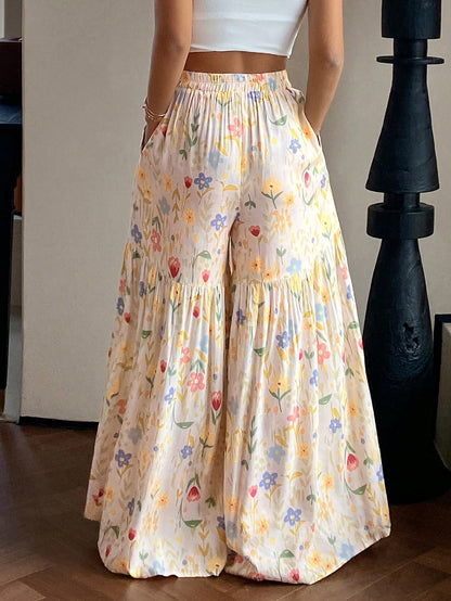 DAZY Women's Summer Lightweight Ditsy Floral Loose Wide Leg Pajama Pants