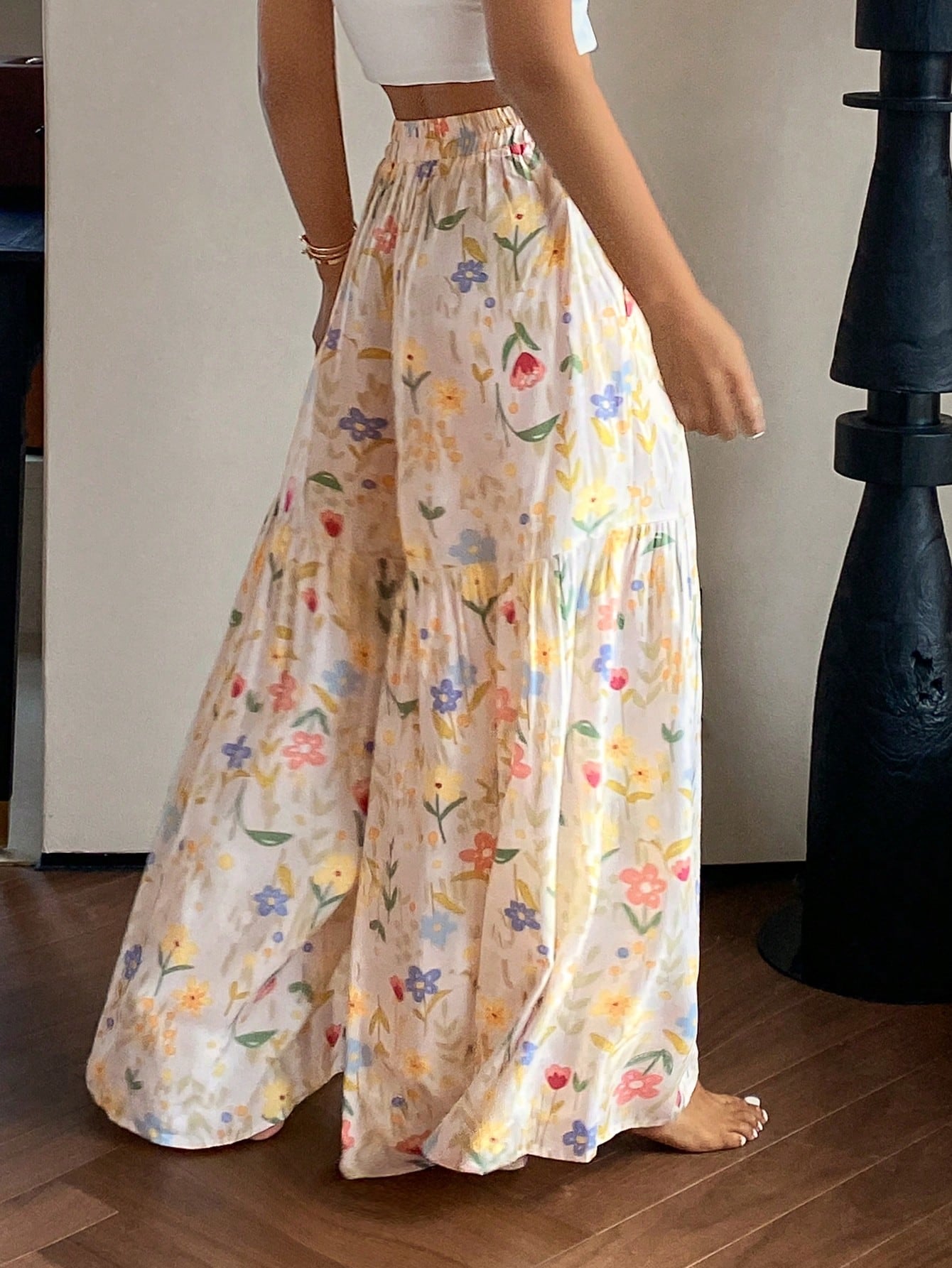 DAZY Women's Summer Lightweight Ditsy Floral Loose Wide Leg Pajama Pants