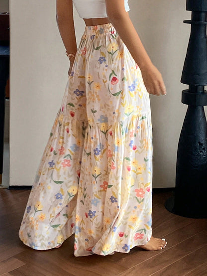 DAZY Women's Summer Lightweight Ditsy Floral Loose Wide Leg Pajama Pants