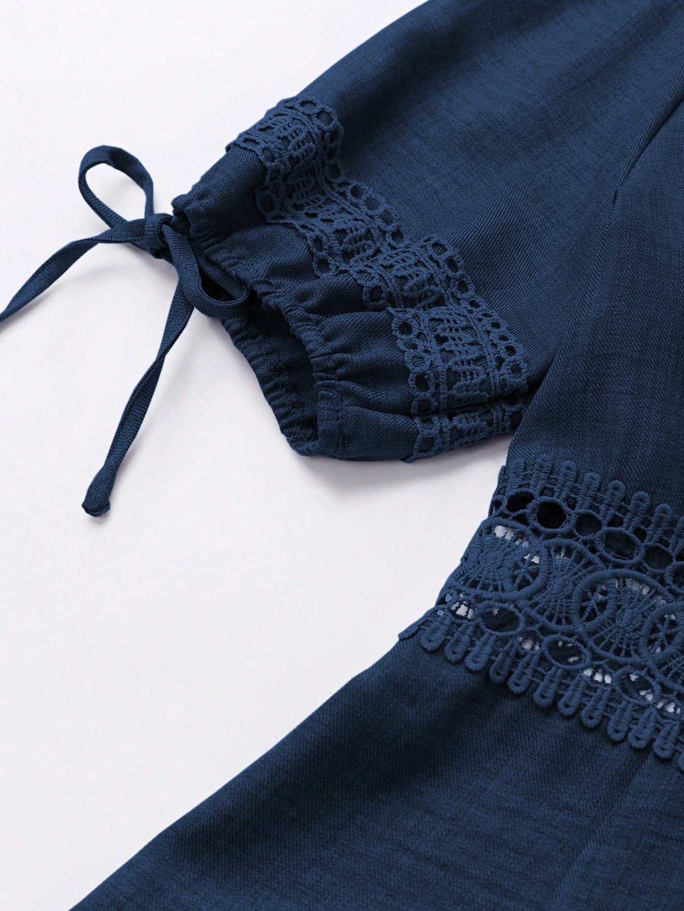 SHEIN Clasi Women's Solid Color Lace Trim Puff Sleeve Mini Dress, Summer