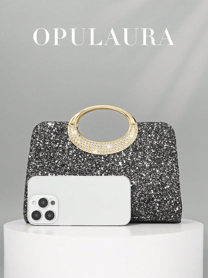 OpulAura Women's Fashion Sparkling Crystal Rhinestone Evening Clutch Bag, Glitzy Luxury Diamond Studded Formal Dress Purse, Suitable For Gala, Party, Birthday, Wedding, As Birthday Gift