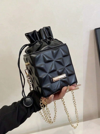 Women's Drawstring Closure Square Mini Chain Crossbody Bag