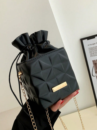 Women's Drawstring Closure Square Mini Chain Crossbody Bag