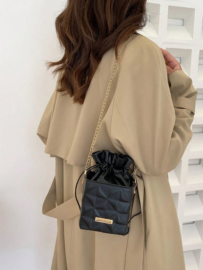 Women's Drawstring Closure Square Mini Chain Crossbody Bag