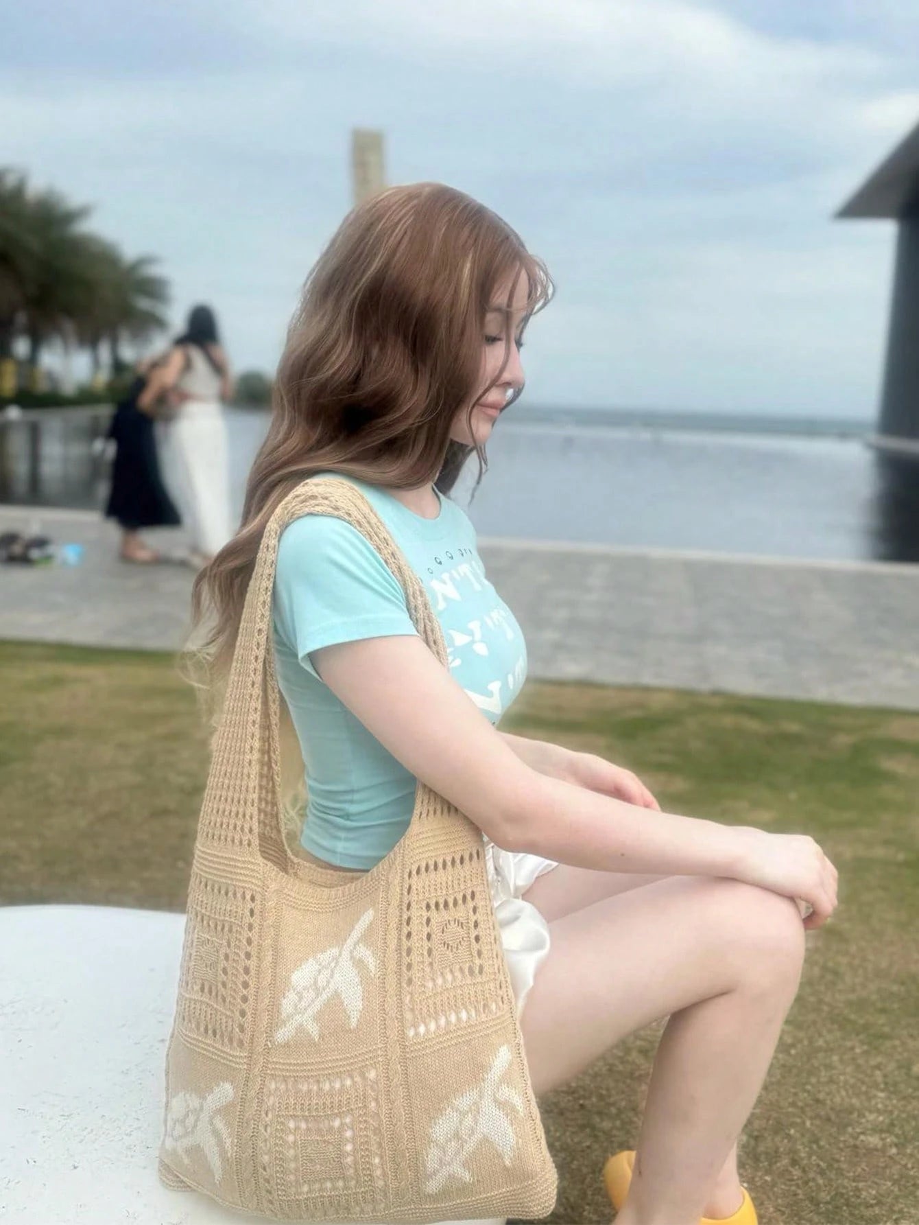 Summer New Style Lady Daily Use Lightweight Tote Bags Sea Turtle Pattern Hollowed Out Knitted Crochet Beach Shopping Bags,Summer Bag,Holiday,Vacation, Perfectly Matching With Crochet Set