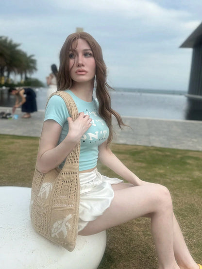 Summer New Style Lady Daily Use Lightweight Tote Bags Sea Turtle Pattern Hollowed Out Knitted Crochet Beach Shopping Bags,Summer Bag,Holiday,Vacation, Perfectly Matching With Crochet Set