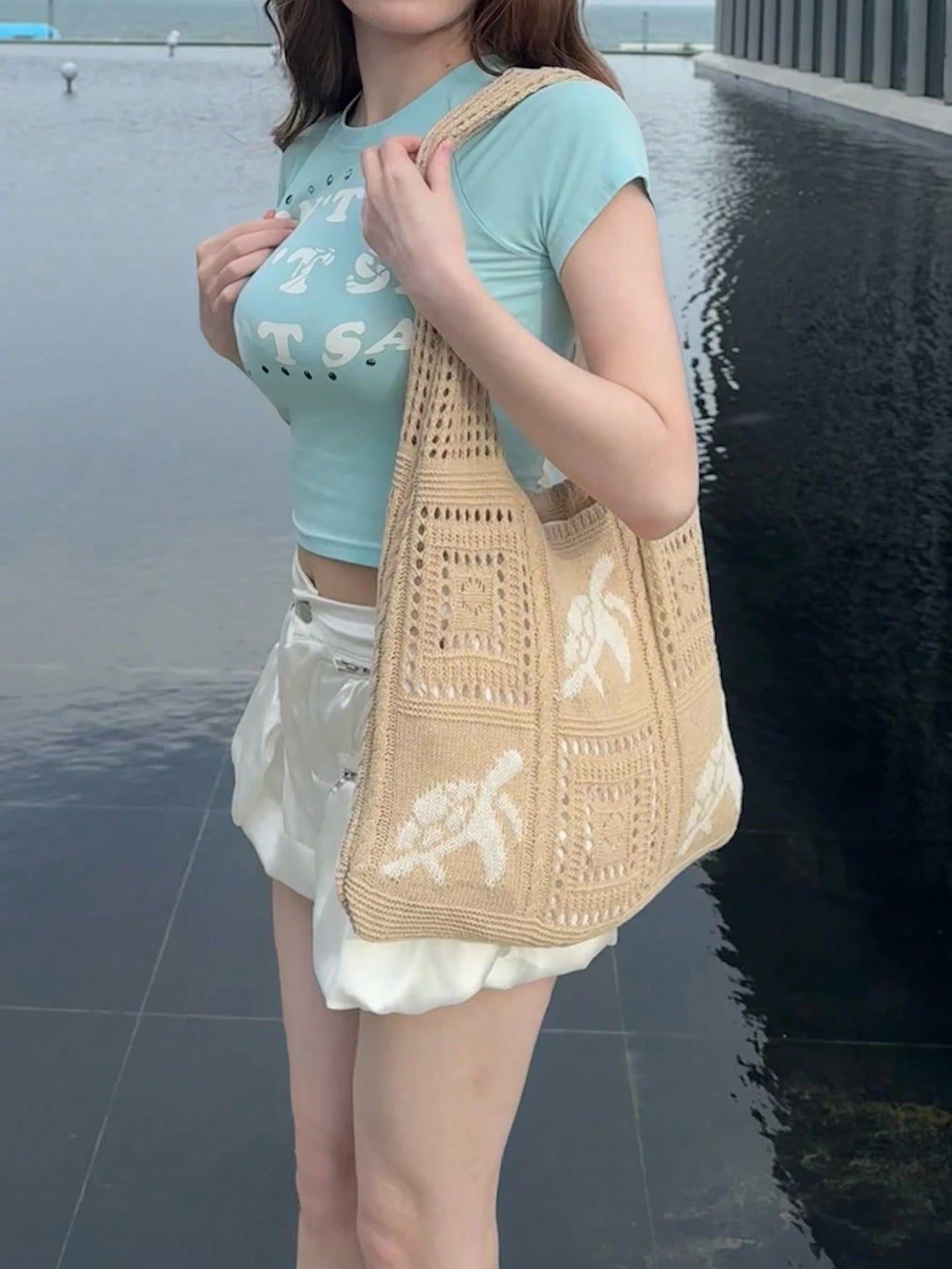 Summer New Style Lady Daily Use Lightweight Tote Bags Sea Turtle Pattern Hollowed Out Knitted Crochet Beach Shopping Bags,Summer Bag,Holiday,Vacation, Perfectly Matching With Crochet Set