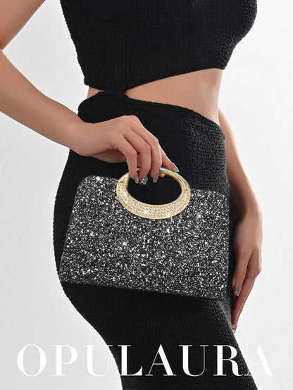 OpulAura Women's Fashion Sparkling Crystal Rhinestone Evening Clutch Bag, Glitzy Luxury Diamond Studded Formal Dress Purse, Suitable For Gala, Party, Birthday, Wedding, As Birthday Gift