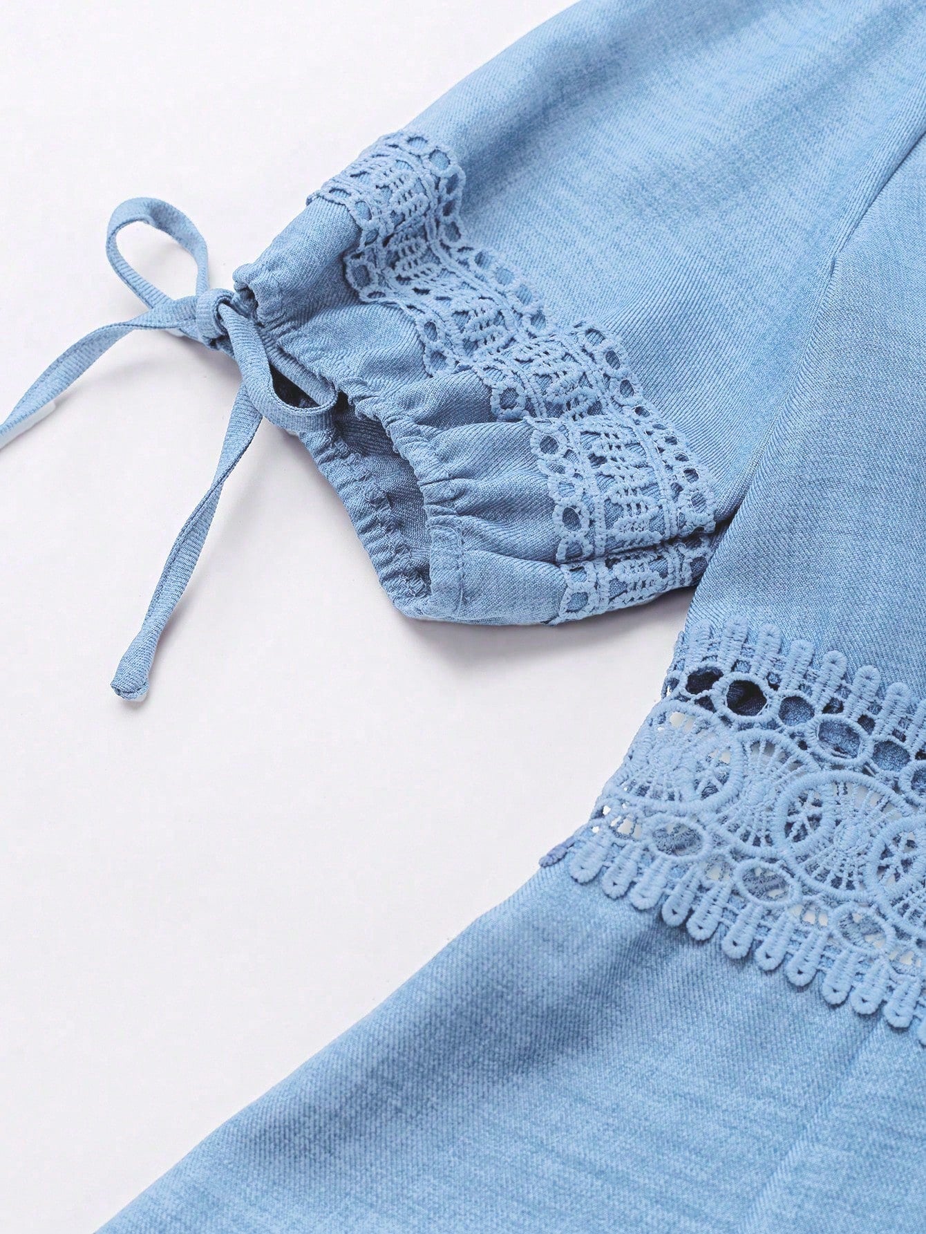 SHEIN Clasi Women's Solid Color Lace Trim Puff Sleeve Mini Dress, Summer