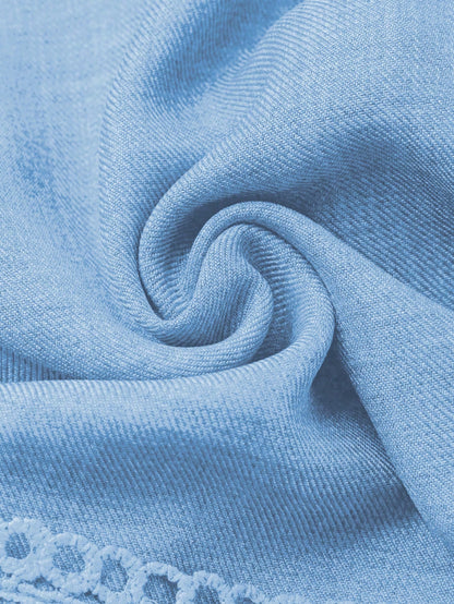 SHEIN Clasi Women's Solid Color Lace Trim Puff Sleeve Mini Dress, Summer