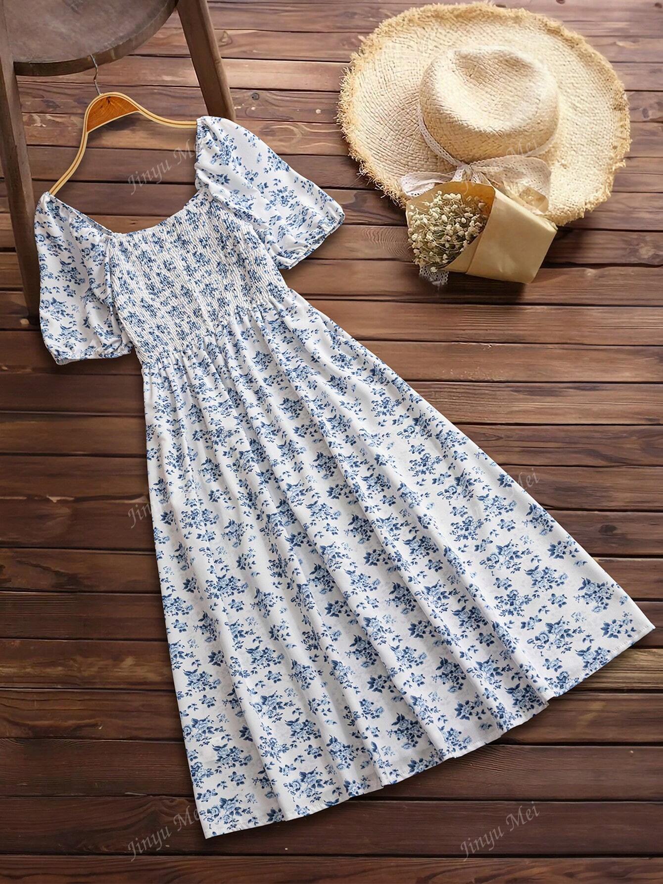 Women's Ditsy Floral Open Back Split Front Dress