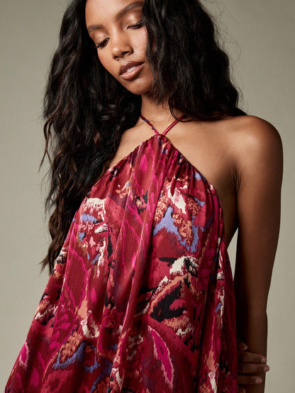 MISSGUIDED Halter Neck Ruffled Mini Dress Summer Festival Backless Party Cocktail A Line Flowy Evening Satin Dress