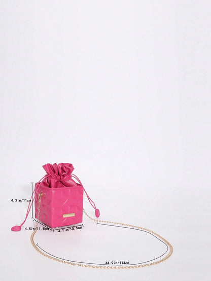 Women's Drawstring Closure Square Mini Chain Crossbody Bag