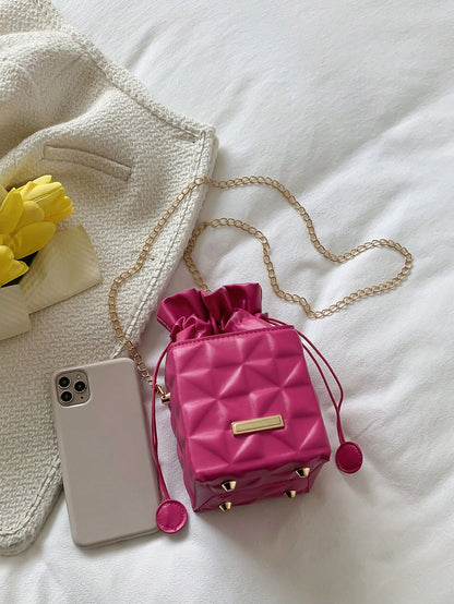 Women's Drawstring Closure Square Mini Chain Crossbody Bag