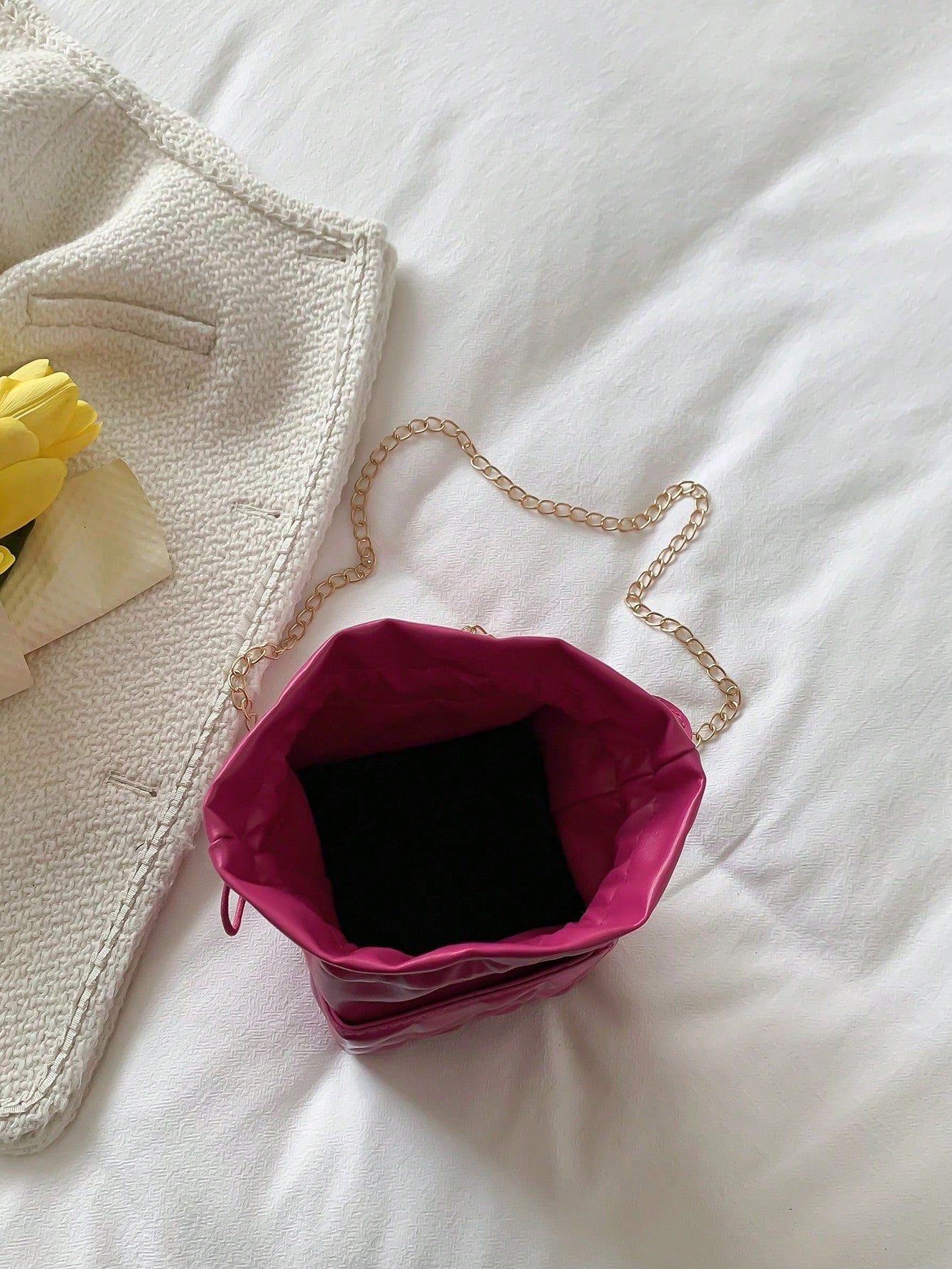 Women's Drawstring Closure Square Mini Chain Crossbody Bag