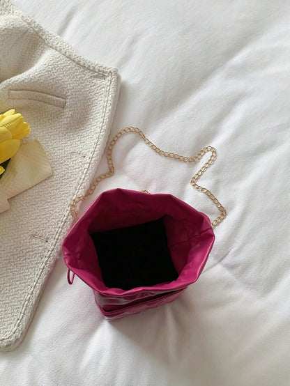 Women's Drawstring Closure Square Mini Chain Crossbody Bag