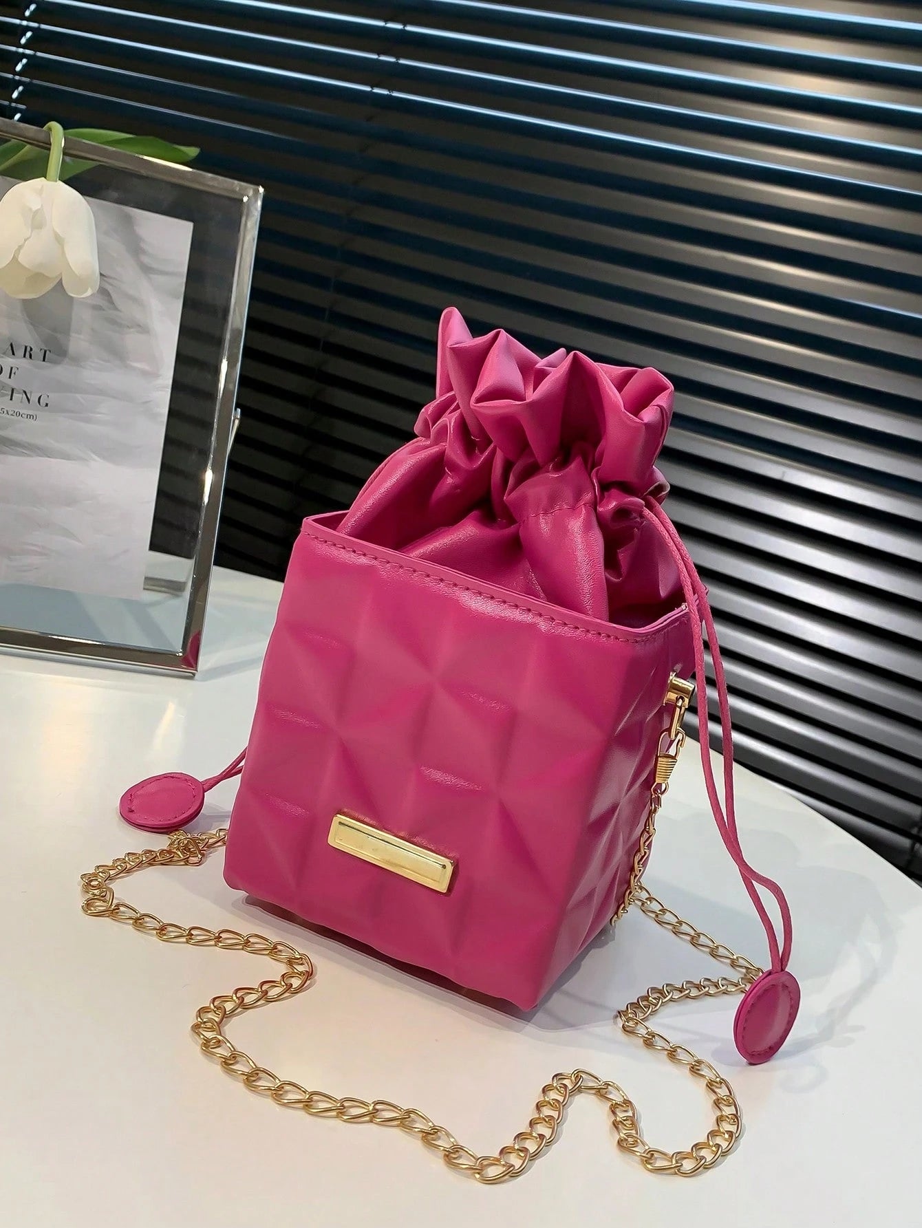 Women's Drawstring Closure Square Mini Chain Crossbody Bag