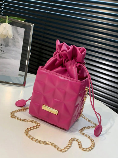 Women's Drawstring Closure Square Mini Chain Crossbody Bag