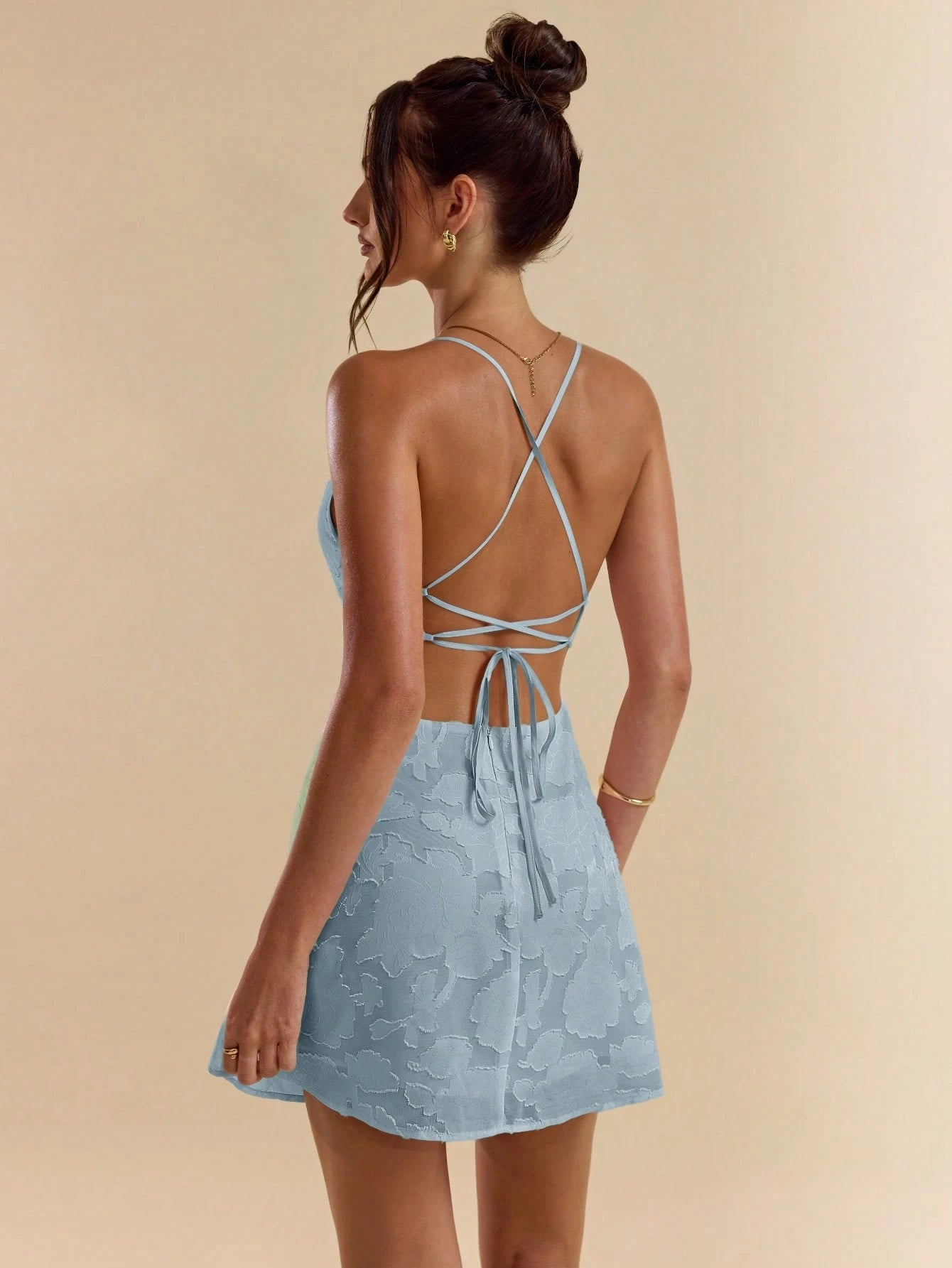 SHEIN BAE Spring/Summer Solid Pink Bodycon Low Back Tie Strap Textured A-Line Super Short Mini Dress For Women,Bohemian Clothes,Bodycon Dress