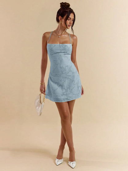 SHEIN BAE Spring/Summer Solid Pink Bodycon Low Back Tie Strap Textured A-Line Super Short Mini Dress For Women,Bohemian Clothes,Bodycon Dress